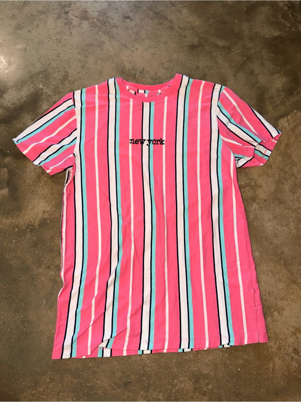 San Francisco Work Shirts New York Embroidered Striped Tee Small Pink